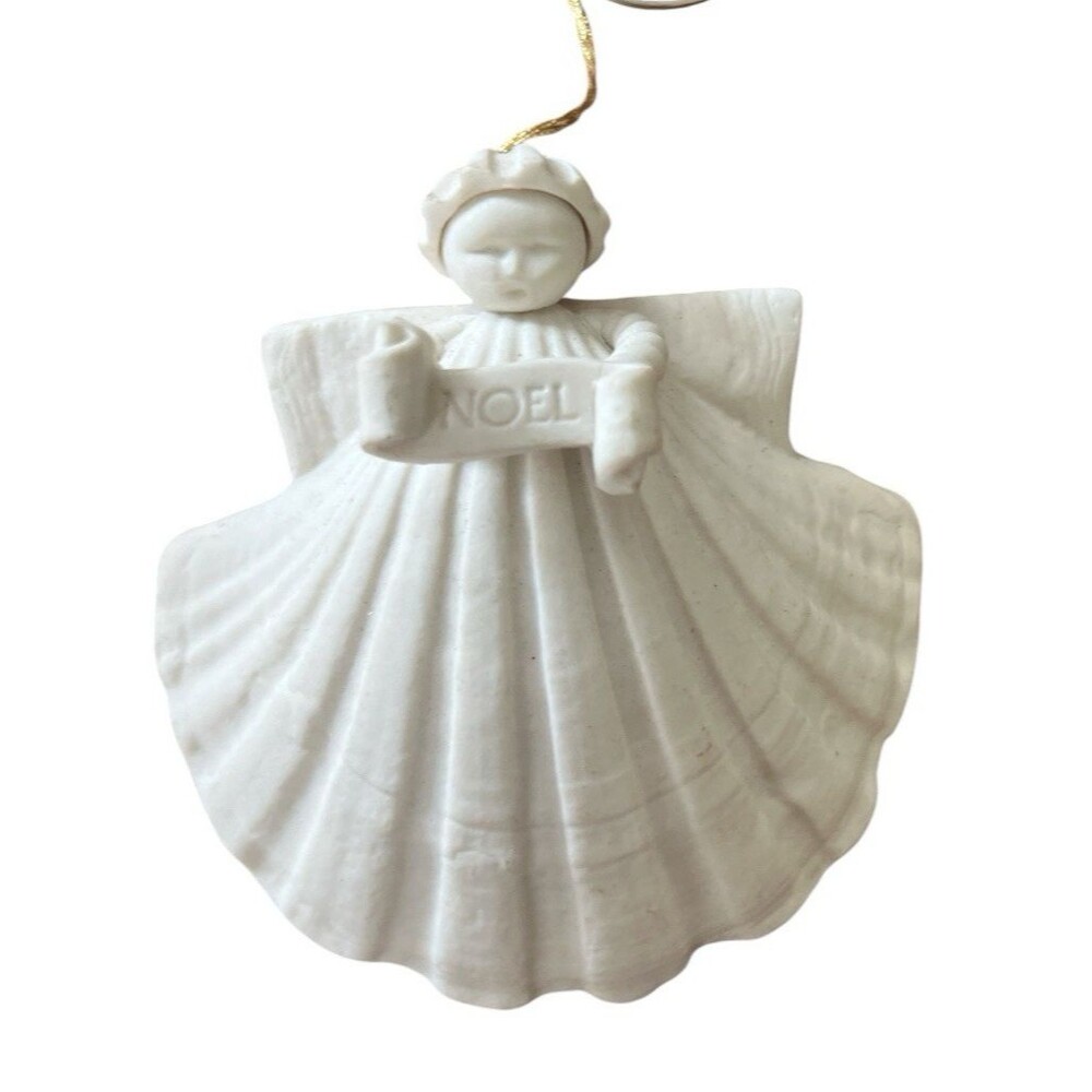 Vintage 1992 Margaret Furlong Angel Ornament Christmas Shell Bisque Handmade 4"